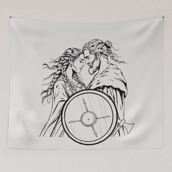 Item preview, Norse Warrior Lovers Line Art designed and sold by The KarmIQsphere Collective.