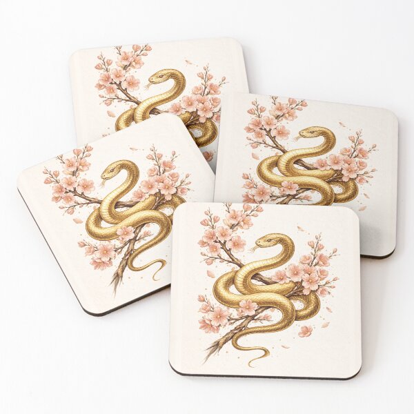 Item preview, Snake Blossom – Gold Cherry Branch Zodiac Artwork designed and sold by PunchDrop.