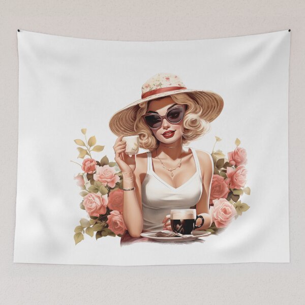 Item preview, Stylish Vintage Woman Enjoying Coffee | Elegant Coffee Art Print designed and sold by Lulunza.