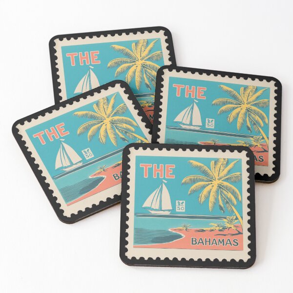 Item preview, Vintage Bahamas Postage Stamp Art - Tropical Sailboat & Palm Tree designed and sold by tiigerdad.