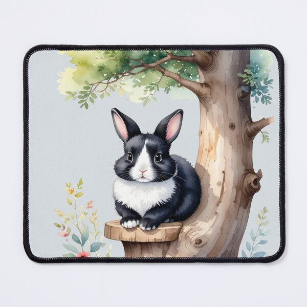 Item preview, Black and white rabbit resting on a tree designed and sold by LiskoDesign.