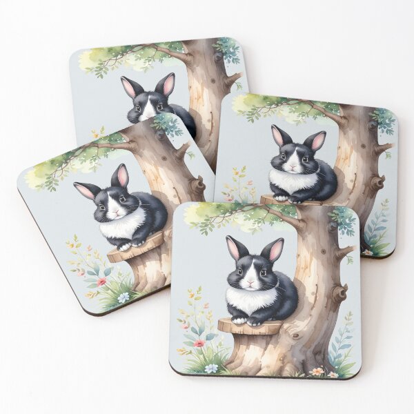Item preview, Black and white rabbit resting on a tree designed and sold by LiskoDesign.