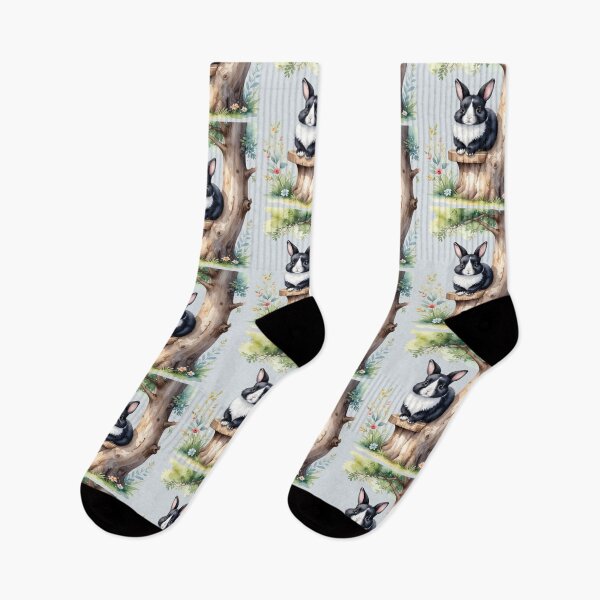 Item preview, Black and white rabbit resting on a tree designed and sold by LiskoDesign.