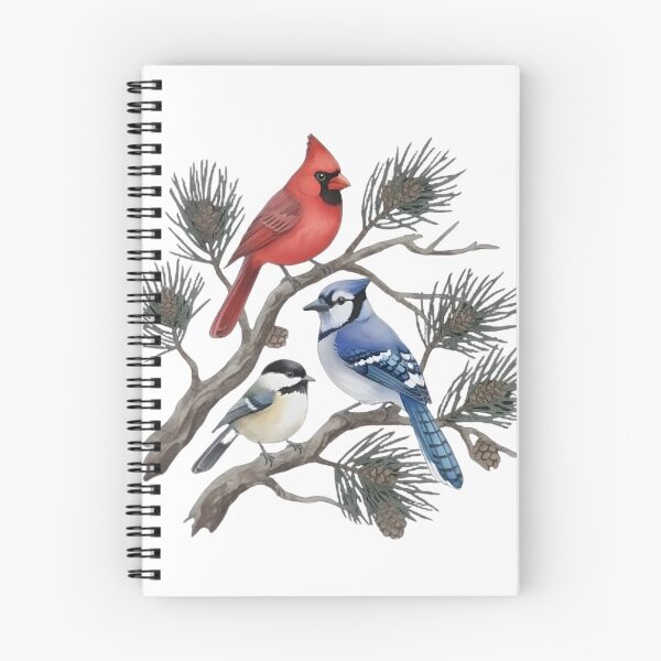 Item preview, Watercolor Woodland Birds – Cardinal Blue Jay and Chickadee Illustration designed and sold by YYoYY.
