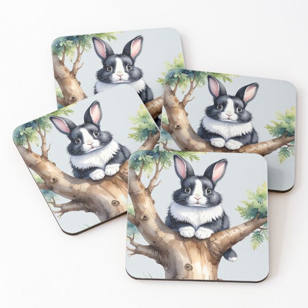 Item preview, Black and white rabbit hanging from a tree designed and sold by LiskoDesign.