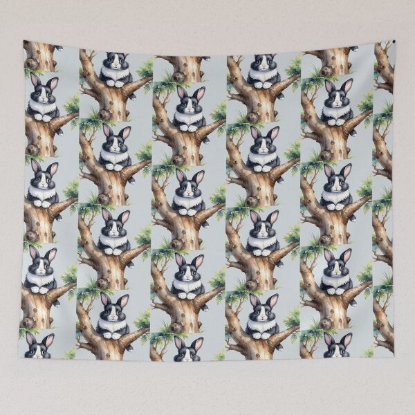 Item preview, Black and white rabbit hanging from a tree designed and sold by LiskoDesign.