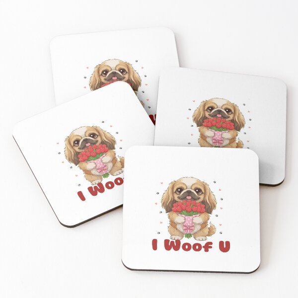 Item preview, I Woof U Pekingese Puppy with Flowers – Sweet Dog Love Design designed and sold by The Real Life Symphony.