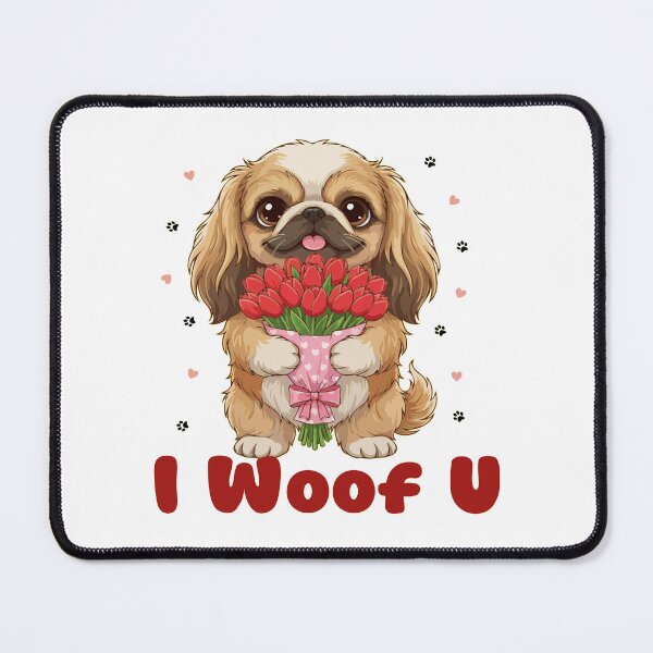 Item preview, I Woof U Pekingese Puppy with Flowers – Sweet Dog Love Design designed and sold by The Real Life Symphony.