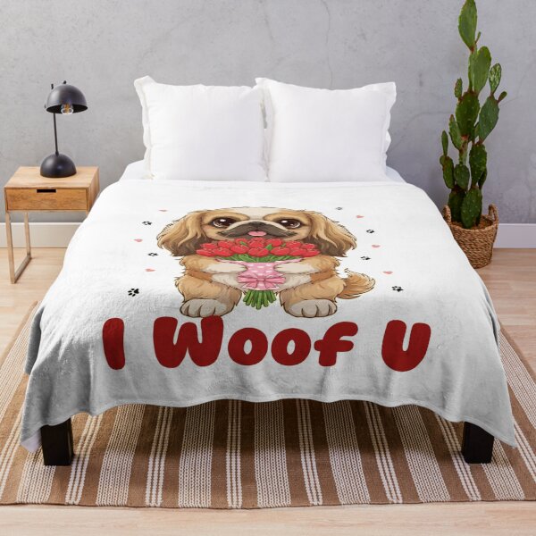 Item preview, I Woof U Pekingese Puppy with Flowers – Sweet Dog Love Design designed and sold by The Real Life Symphony.