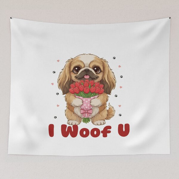 Item preview, I Woof U Pekingese Puppy with Flowers – Sweet Dog Love Design designed and sold by The Real Life Symphony.