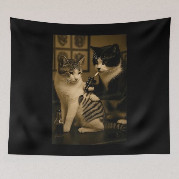Item preview, Surreal Cats Tattoo Parody Dark Humor Cinematic Illustration designed and sold by Phil Ben.
