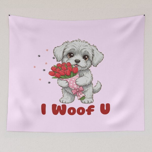 Item preview, I Woof U Puli Puppy with Flowers – Sweet Dog Love Design designed and sold by The Real Life Symphony.