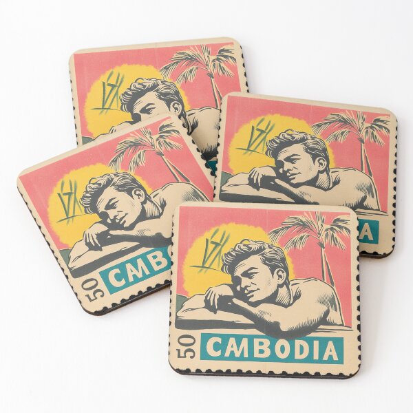 Item preview, Vintage Cambodia Postage Stamp Art - Mid-Century Tropical Paradise designed and sold by tiigerdad.