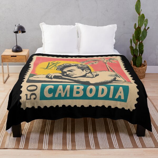 Item preview, Vintage Cambodia Postage Stamp Art - Mid-Century Tropical Paradise designed and sold by tiigerdad.