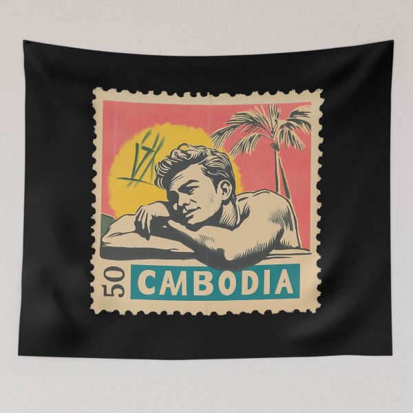 Item preview, Vintage Cambodia Postage Stamp Art - Mid-Century Tropical Paradise designed and sold by tiigerdad.