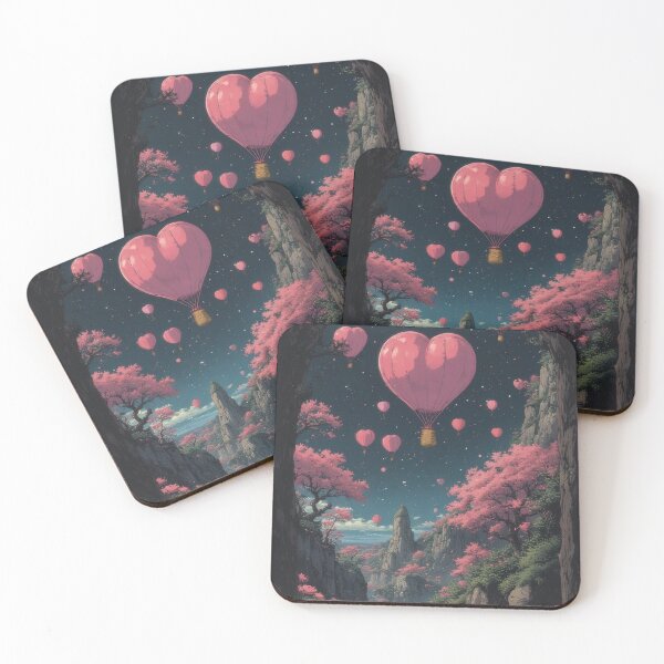 Item preview, Heart-shaped balloons over a pink cherry blossom valley designed and sold by Mianku | Für das Leben.