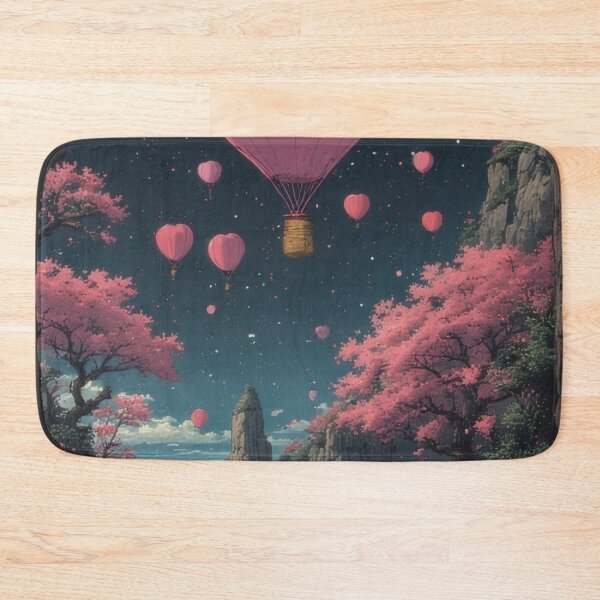 Item preview, Heart-shaped balloons over a pink cherry blossom valley designed and sold by Mianku | Für das Leben.
