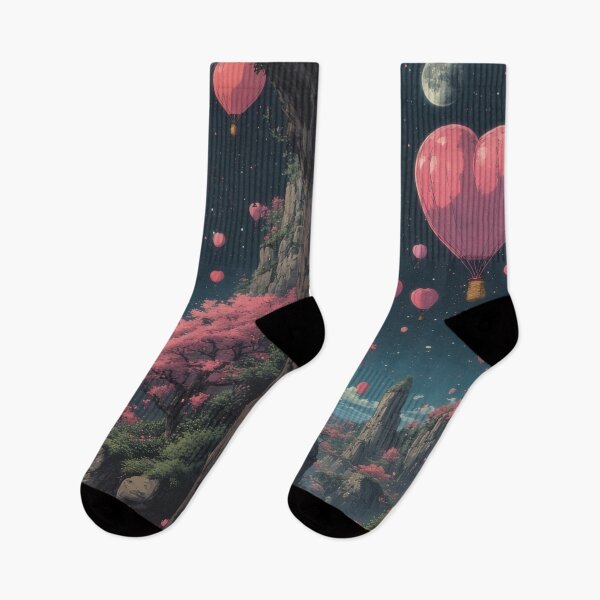 Item preview, Heart-shaped balloons over a pink cherry blossom valley designed and sold by Mianku | Für das Leben.