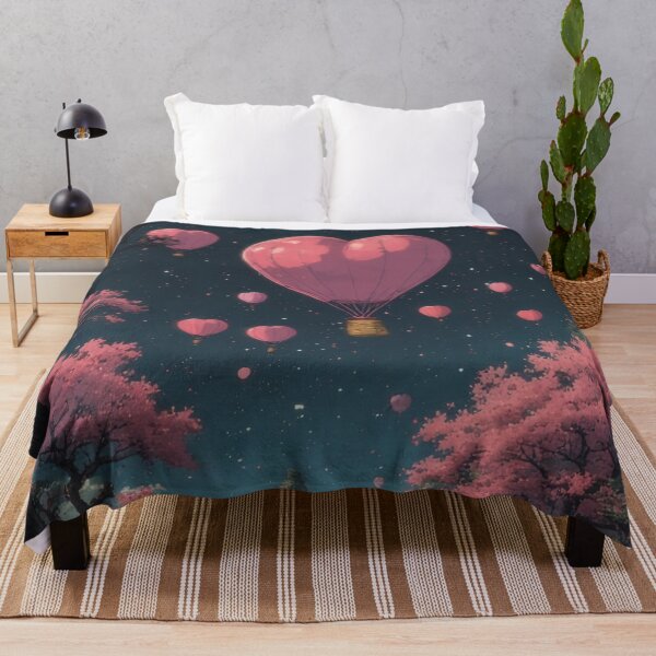 Item preview, Heart-shaped balloons over a pink cherry blossom valley designed and sold by Mianku | Für das Leben.