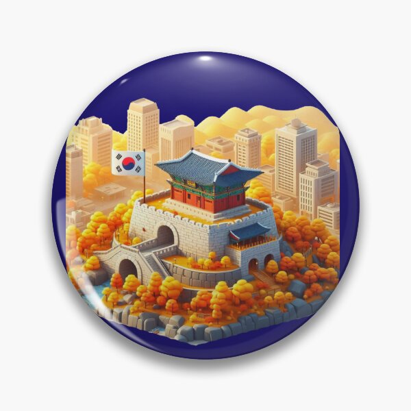 Item preview, Suwon Munan Gate Pavilion Autumn – Cute 3D Hwaseong Fortress Label with Korean Flag ,  designed and sold by PaintMeWorld.