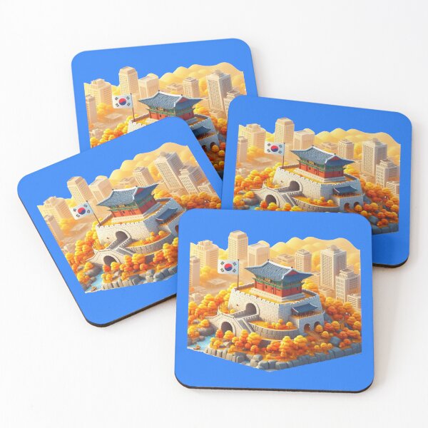 Item preview, Suwon Munan Gate Pavilion Autumn – Cute 3D Hwaseong Fortress Label with Korean Flag ,  designed and sold by PaintMeWorld.