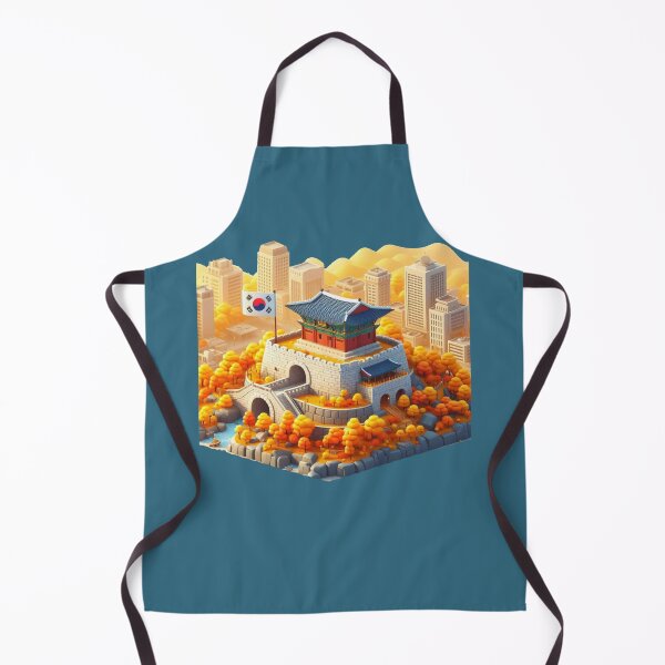 Item preview, Suwon Munan Gate Pavilion Autumn – Cute 3D Hwaseong Fortress Label with Korean Flag , designed and sold by PaintMeWorld.