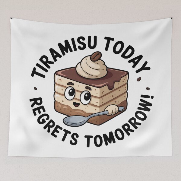 Item preview, Tiramisu Today, Regrets Tomorrow – Cute Cartoon Dessert Sticker Design designed and sold by VividOrganica.
