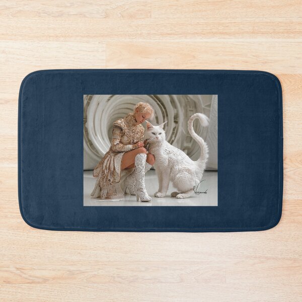 Item preview, Celestial Guardian: White & Gold Sci-Fi Priestess with Giant Cat designed and sold by Verademacedoart.