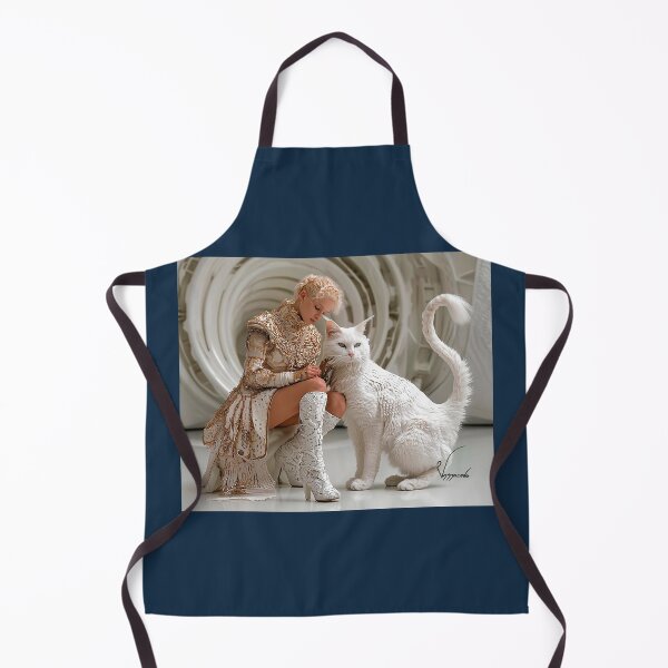 Item preview, Celestial Guardian: White & Gold Sci-Fi Priestess with Giant Cat designed and sold by Verademacedoart.
