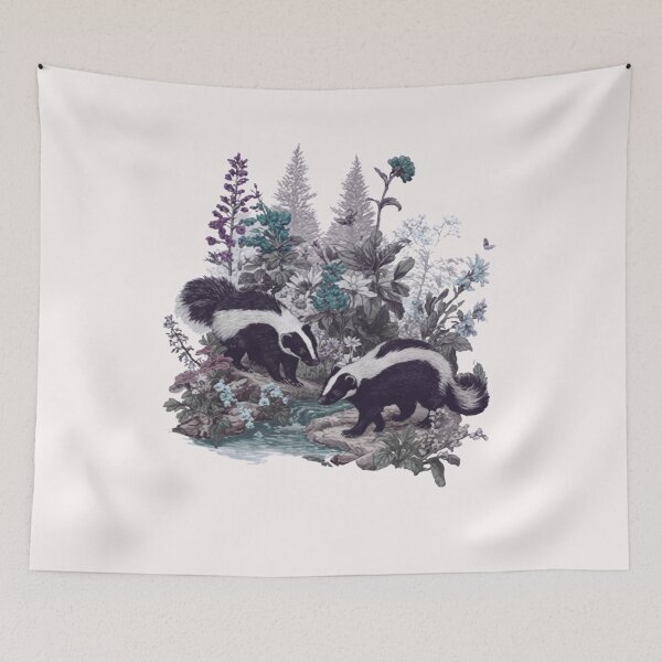 Item preview, Retro Skunks Summer Wildflower Scene, 90s Cute Skunk Forest Nature, Wildlife Watcher, Boho Unisex designed and sold by DesignDenDo ⭐⭐⭐⭐⭐.