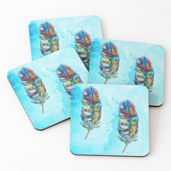 Item preview, Colorful Feather On Blue One designed and sold by Sharon Cummings Art.