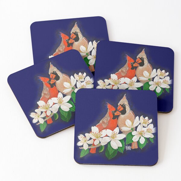 Item preview, cardinals snuggling wit white fowers designed and sold by Jesus Vichareli.