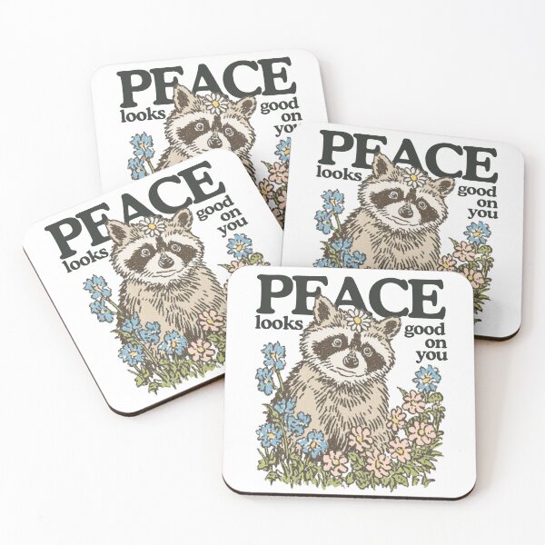 Item preview, Peace Raccoon with Wildflowers Positive Quote Art designed and sold by baucestudio.