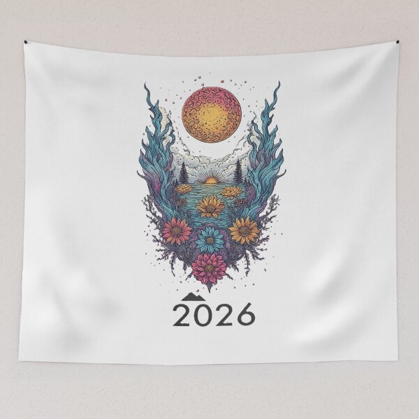 Item preview, Vintage 2026 New Year | Cosmic Nature: Psychedelic Sun & Flowers designed and sold by Mido-artister.