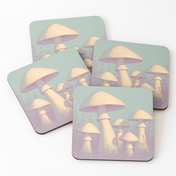 Item preview, Mushrooms growing in a garden under soft light during a calm afternoon in a natural setting designed and sold by SpaceartLilu.