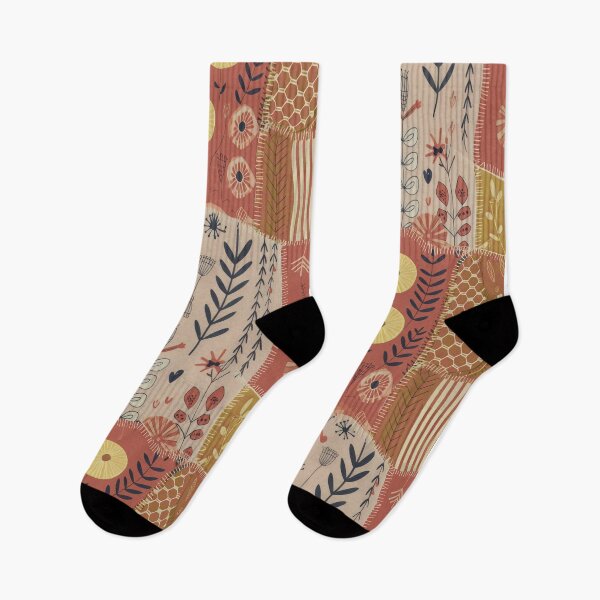 Item preview, Botanical Patchwork Design with Earthy Colors and Abstract Textile Collage designed and sold by SplashTastic.
