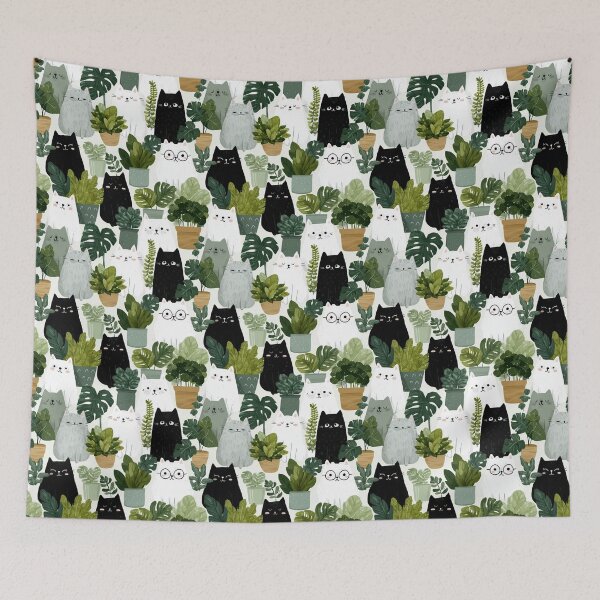 Item preview, Botanical Cat Pattern – Cute Cats with Plants Design | Cat Lover | botanical | Gift idea designed and sold by VieUnique.