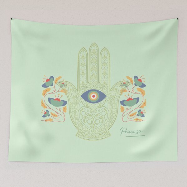 Item preview, Green Hamsa with Protective Eye and Flowers – Spiritual Symbol of Protection and Harmony designed and sold by JuanaDesigns.