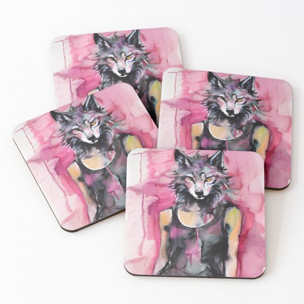 Item preview, Wolf's head woman in an abstract pink environment designed and sold by Mianku | Für das Leben.