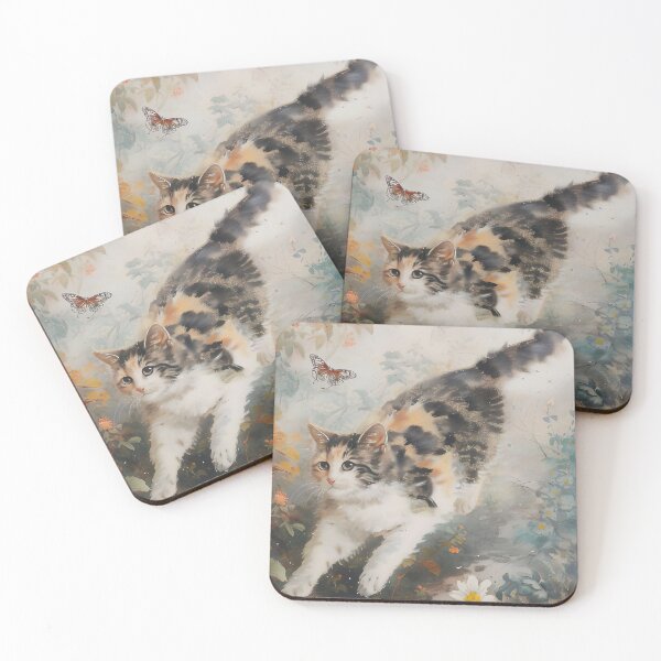 Item preview, Vintage Cat Nursery Print, Cat Chasing Butterfly designed and sold by SavageVision.