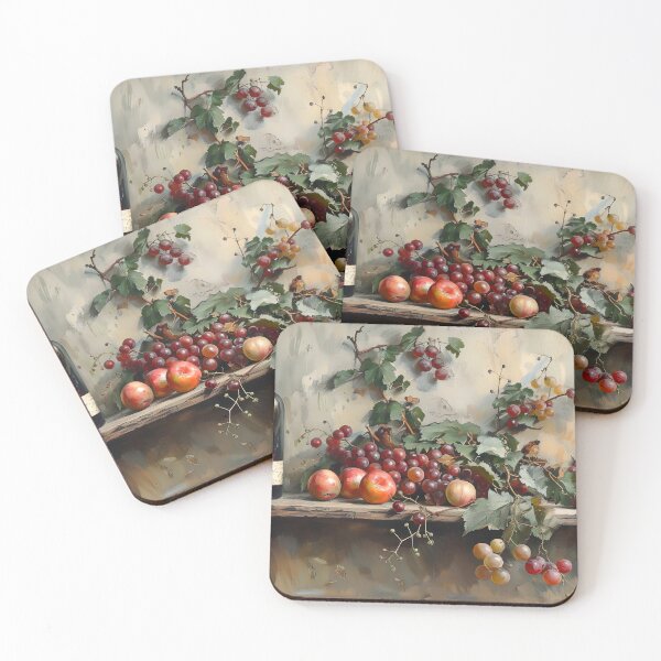 Item preview, Vintage Fruit and Wine Still Life Painting, Kitchen Farmhouse Art designed and sold by SavageVision.