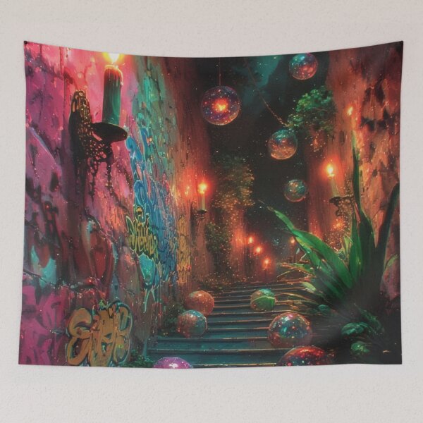 Item preview, Staircase covered in spheres, graffiti, candlelight designed and sold by Mianku | Für das Leben.