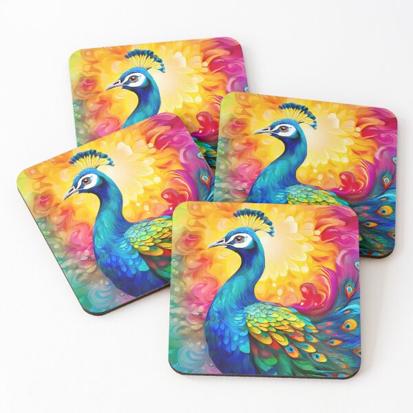Item preview, A brightly colored peacock against an abstract floral background designed and sold by Mianku | Für das Leben.