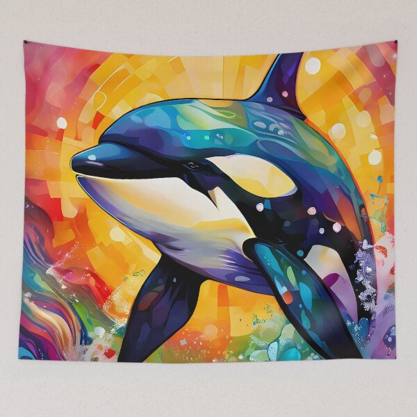 Item preview, Colorful orca leaps in the sunlight designed and sold by Mianku | Für das Leben.