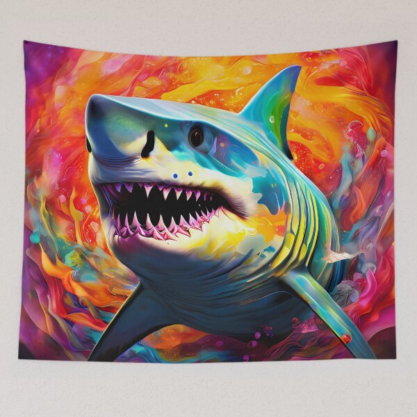 Item preview, Luminous shark in a cosmic explosion of color designed and sold by Mianku | Für das Leben.