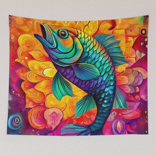 Item preview, Colorful fish amidst abstract floral splendor designed and sold by Mianku | Für das Leben.