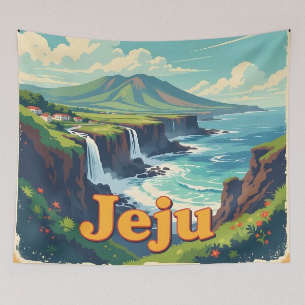 Item preview, Jeju Island, South Korea: Vintage-Style Painterly Travel Poster designed and sold by LSVart.