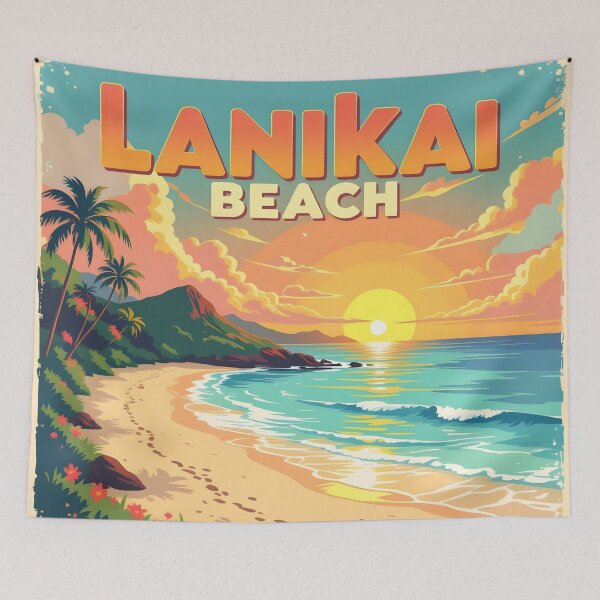 Item preview, Lanikai Beach, Oahu, Hawaii: Vintage-Style Painterly Travel Poster designed and sold by LSVart.