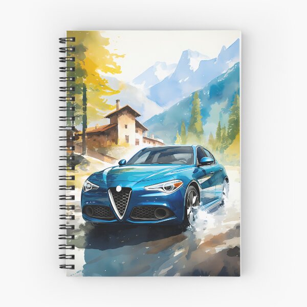 Item preview, Blue sports sedan splashing through alpine village lane designed and sold by RevUpDesign.