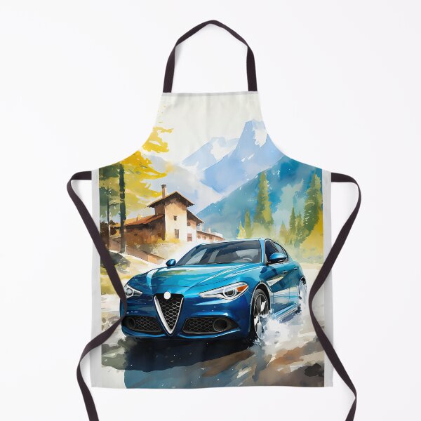 Item preview, Blue sports sedan splashing through alpine village lane designed and sold by RevUpDesign.